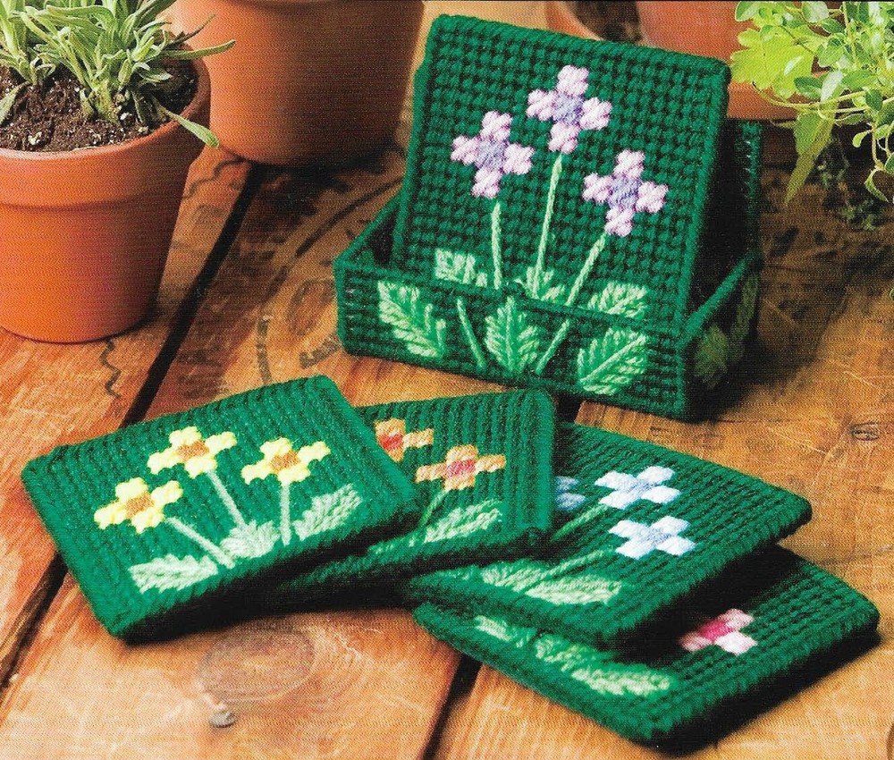 FIELD OF FLOWERS COASTERS HOME DECOR PLASTIC CANVAS PATTERN INSTRUCTIONS
