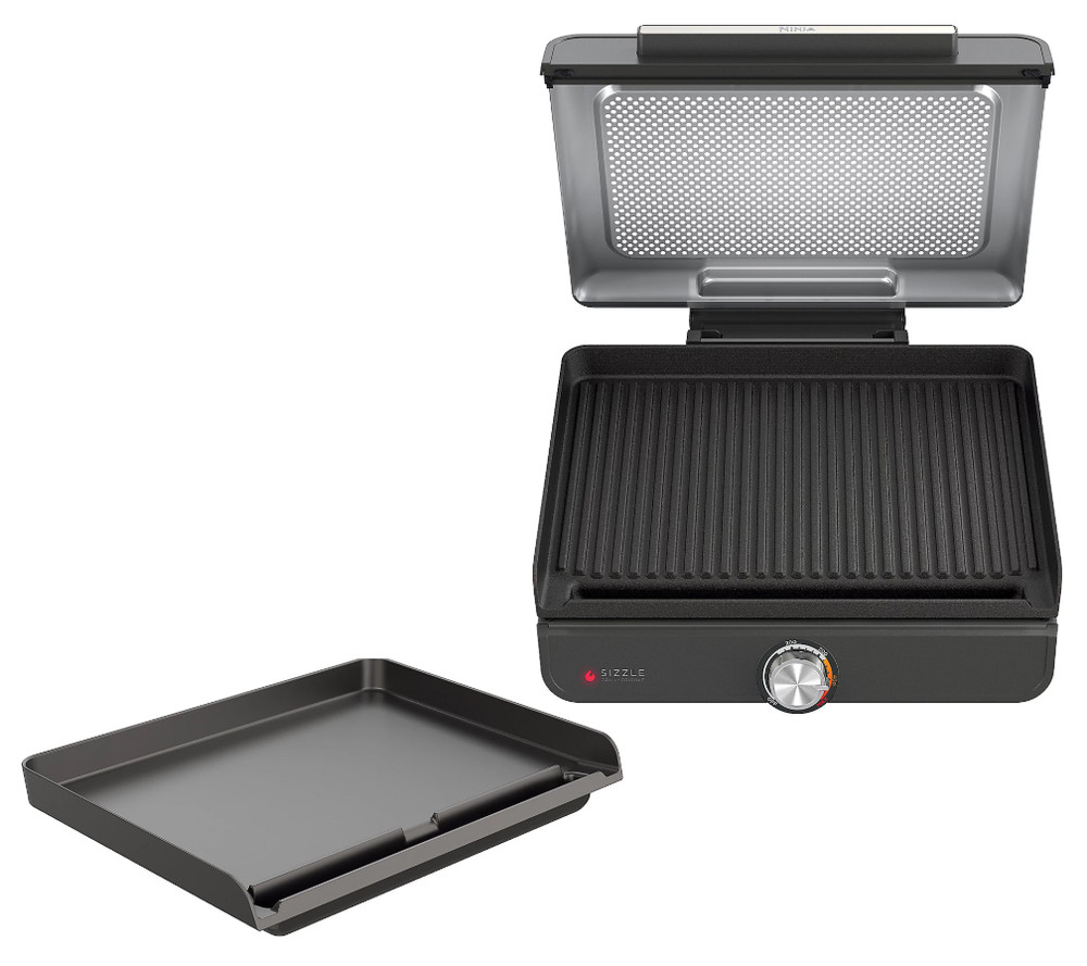 Ninja GR101 Sizzle Smokeless Indoor Grill & Griddle, 14'' Interchangeable Plates