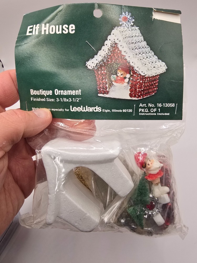 LeeWards ELF HOUSE Pixie Vintage Sequin Bead Christmas Ornament Kit