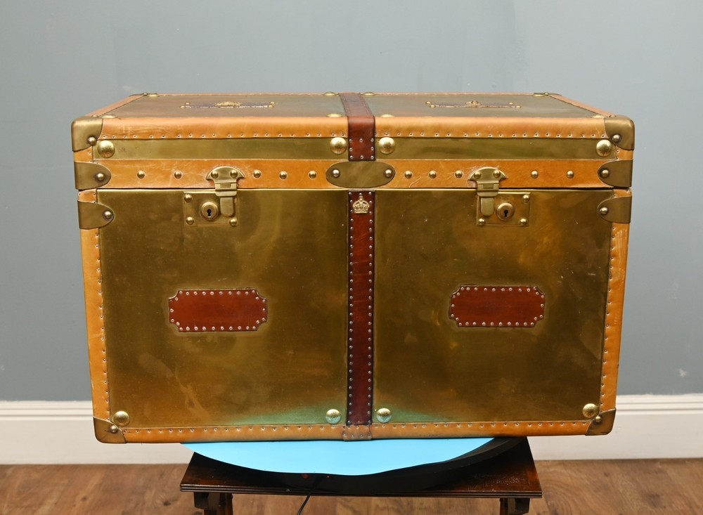 Large Steamer Trunk Box Copper Luggage Case Table