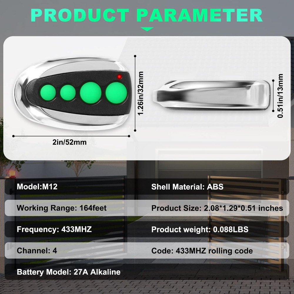 M12 Remote Control Transmitter 433.92 MHz for Automatic Swing Sliding Gate