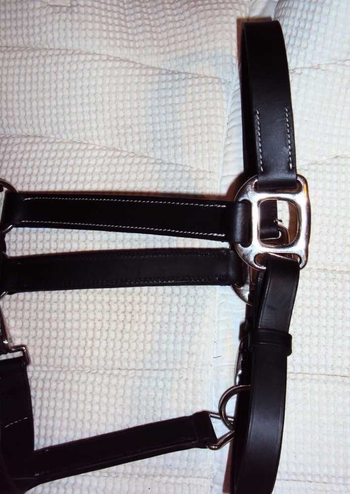 ABETTA Leather BLACK Halter- Silver Hardware/Snap - Adjustable - Full Size - NEW