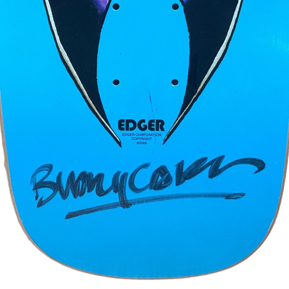 2005 Edger Buddy Carr Pool Skateboard Deck 9” x 32” Dipped Light Blue w/ Skull