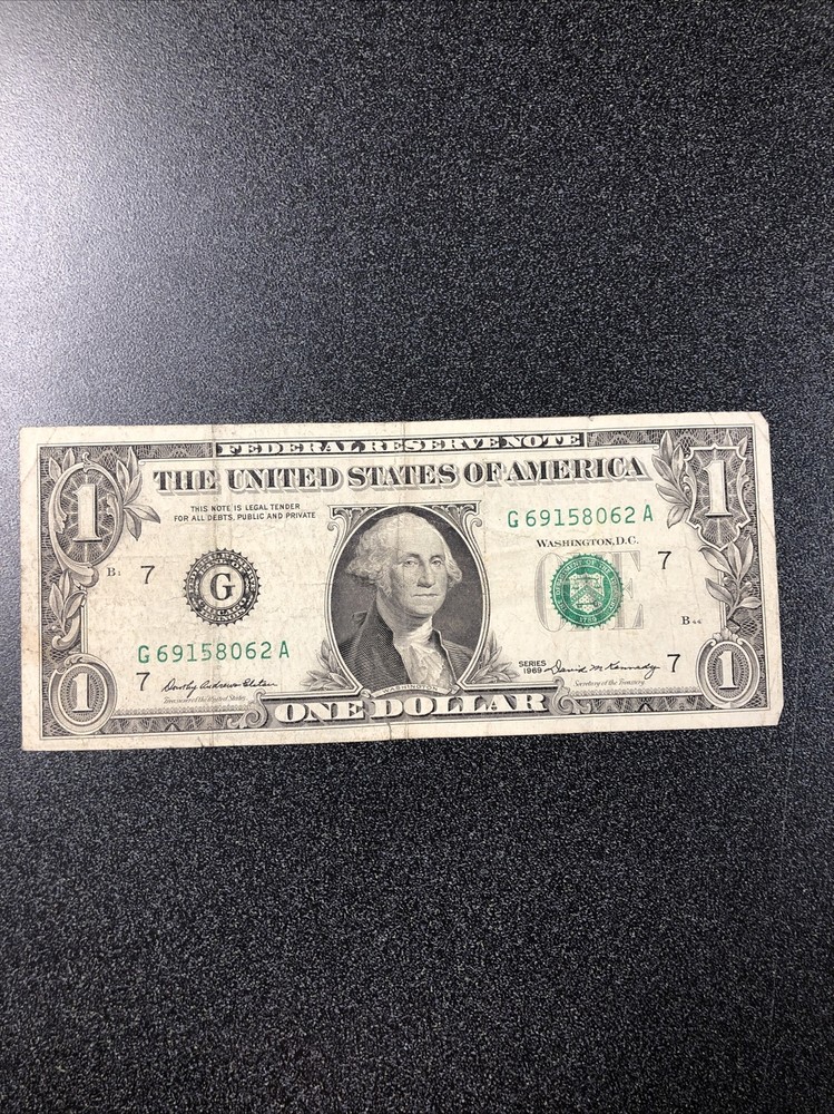 US $1 Note Series 1969 “ Discolored On Back “