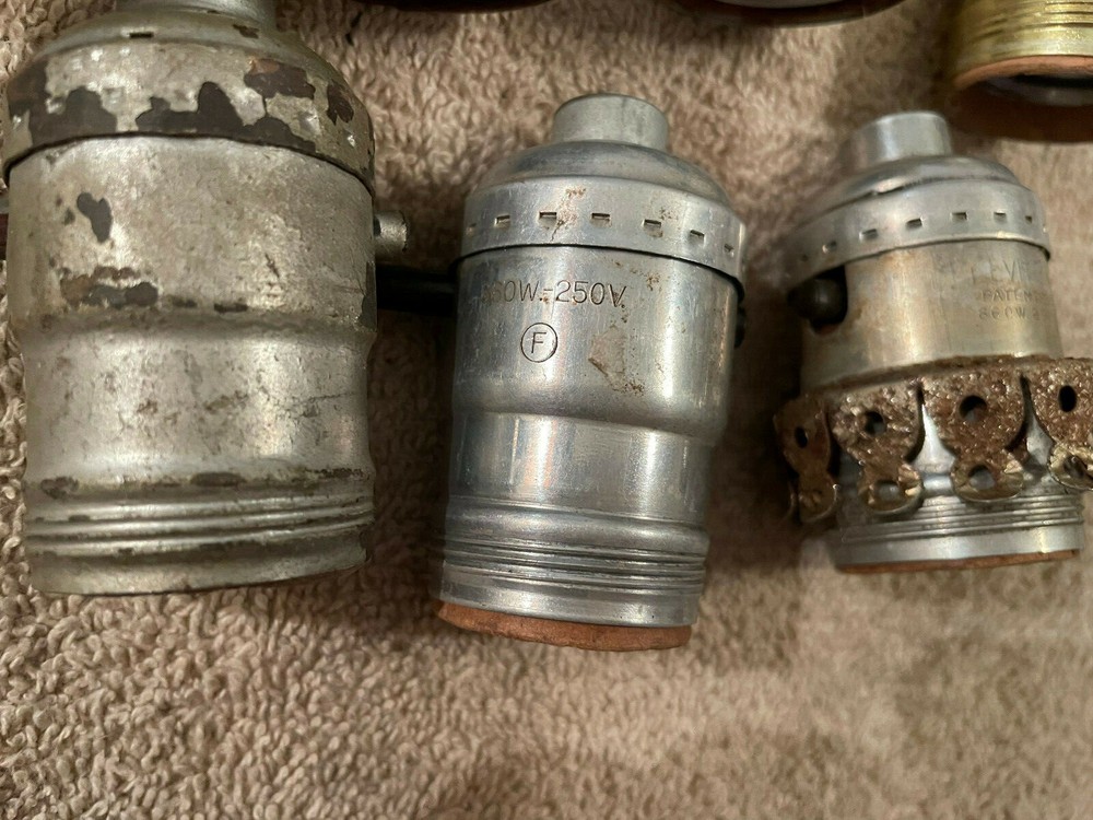 10 Salvaged Mid Century Push Button Untested Light Sockets, Free S/H
