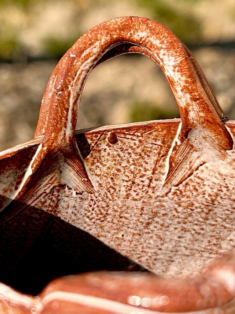 Studio Art Pottery Planter Handbag Purse Brown Small Signed