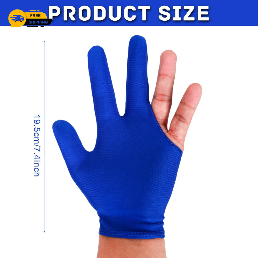 Billiards Glove 2 Pcs Three Finger Pool Universal Cue black and blue