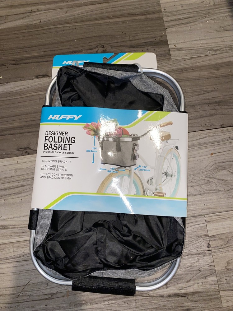 Huffy Designer Foldable Gray Basket with Mounting bracket