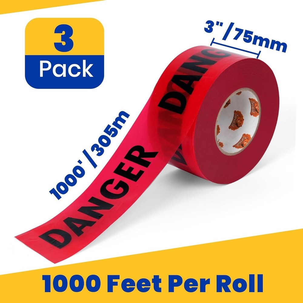3-Pack High Visibility Red Danger Tape 3