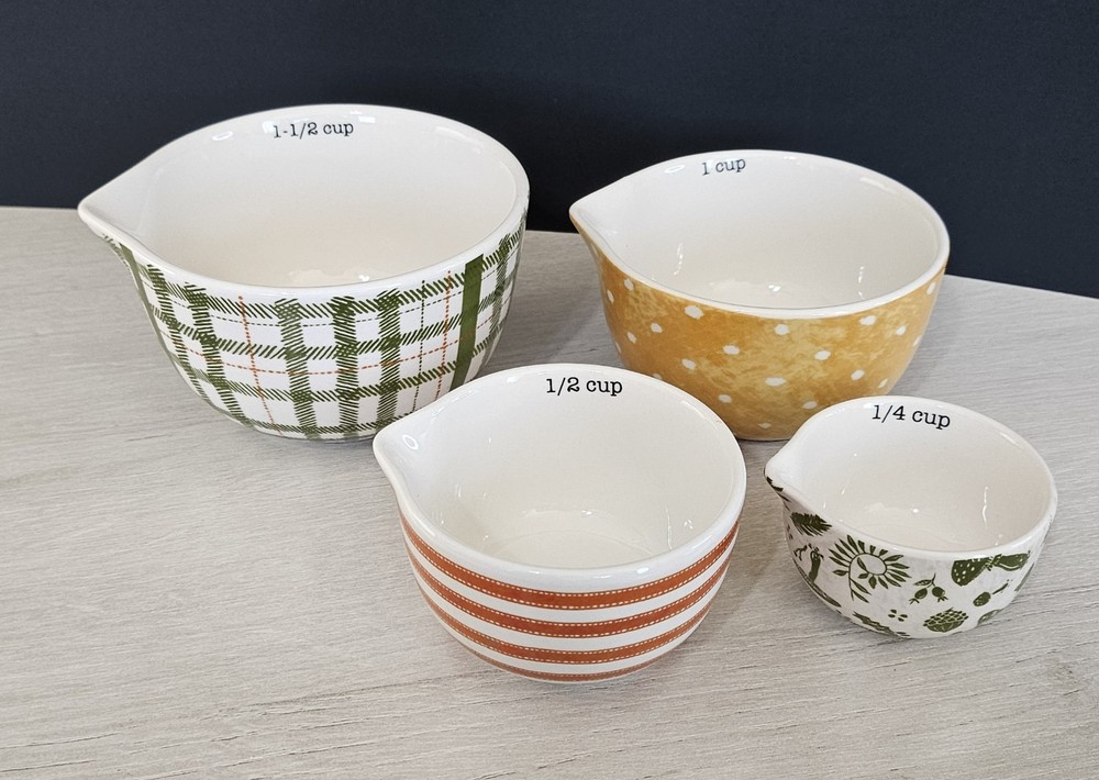 Chad Barrett Nesting Measuring Cups Set of 4 Green Yellow Orange Ceramic