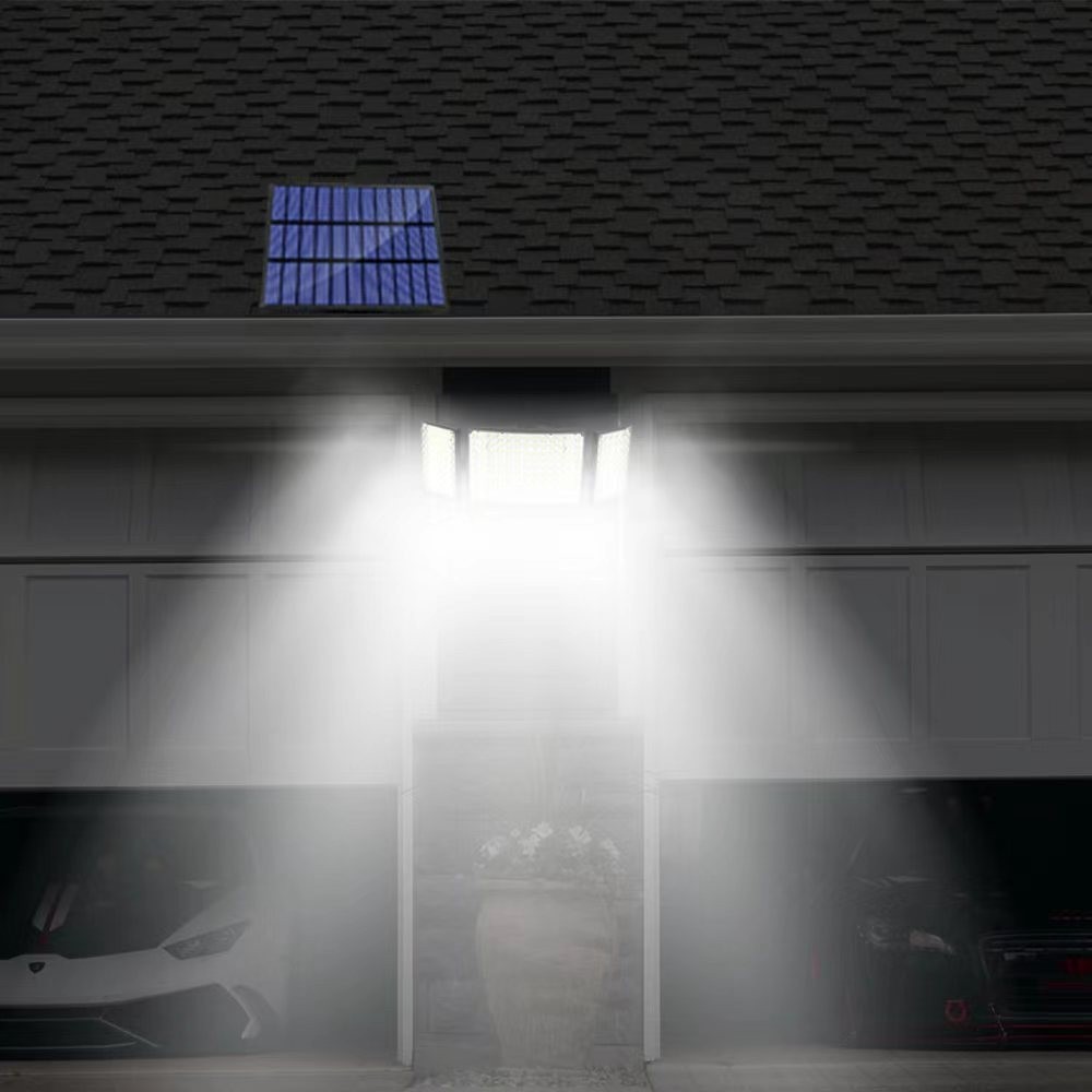 Solar-Powered LED Floodlight 3-Head Motion Sensor Security Light with Remote