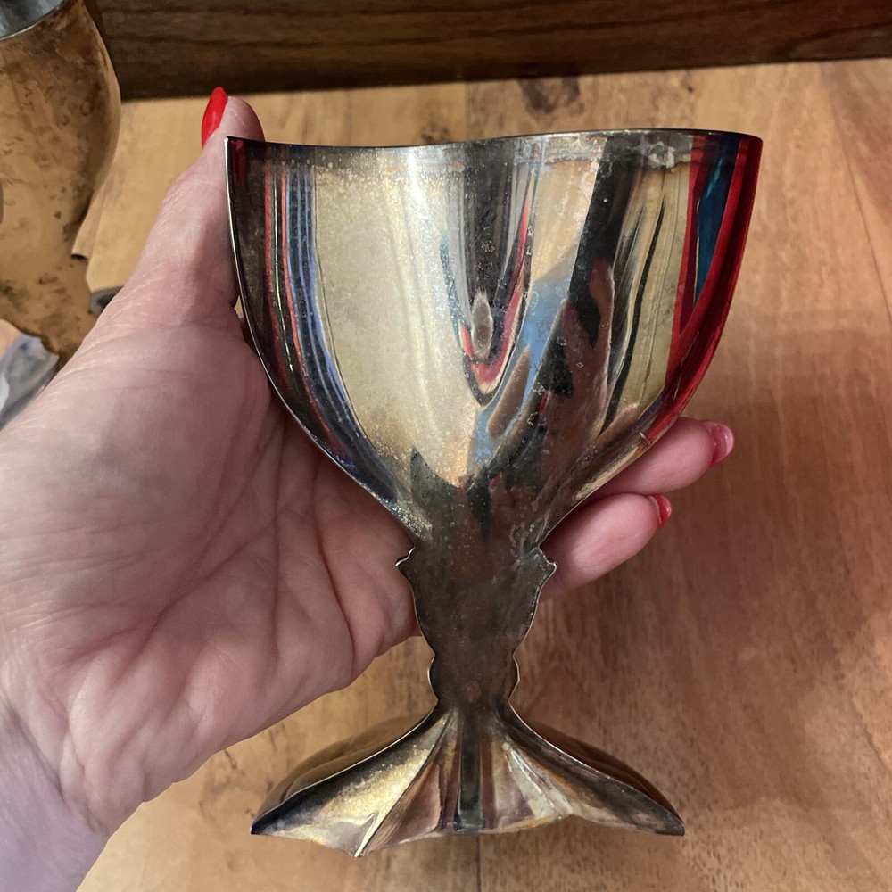 Silver Wedding Cup Split Heart Shaped Wedding Chalice Goblet Anniversary