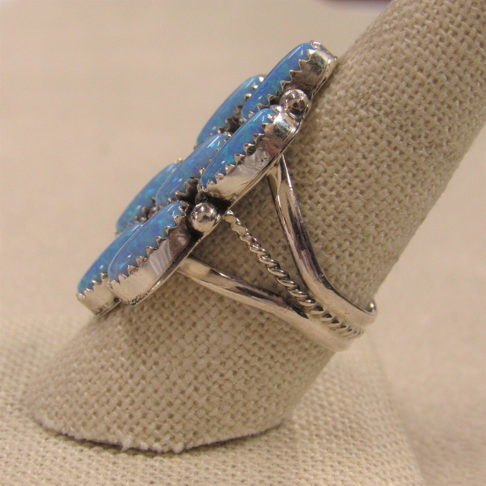 Roberta Begay Sterling Silver Lab Opal Ring+