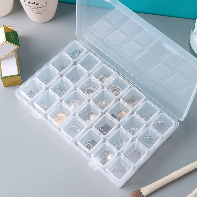 28 Grids Transparent Plastic Storage Jewelry Box Compartment Adjustable Box Case