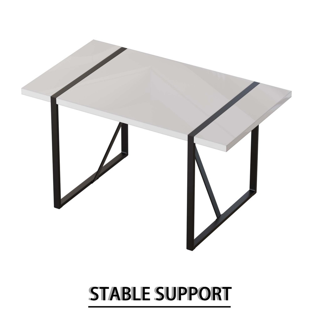 55 " modern rural industrial rectangular MDF white dining table, suitable for
