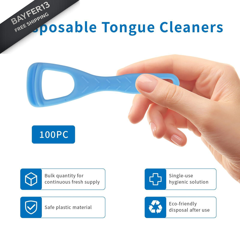 Tongue Cleaner, Scraper, Disposable, Plastic Clean Blue