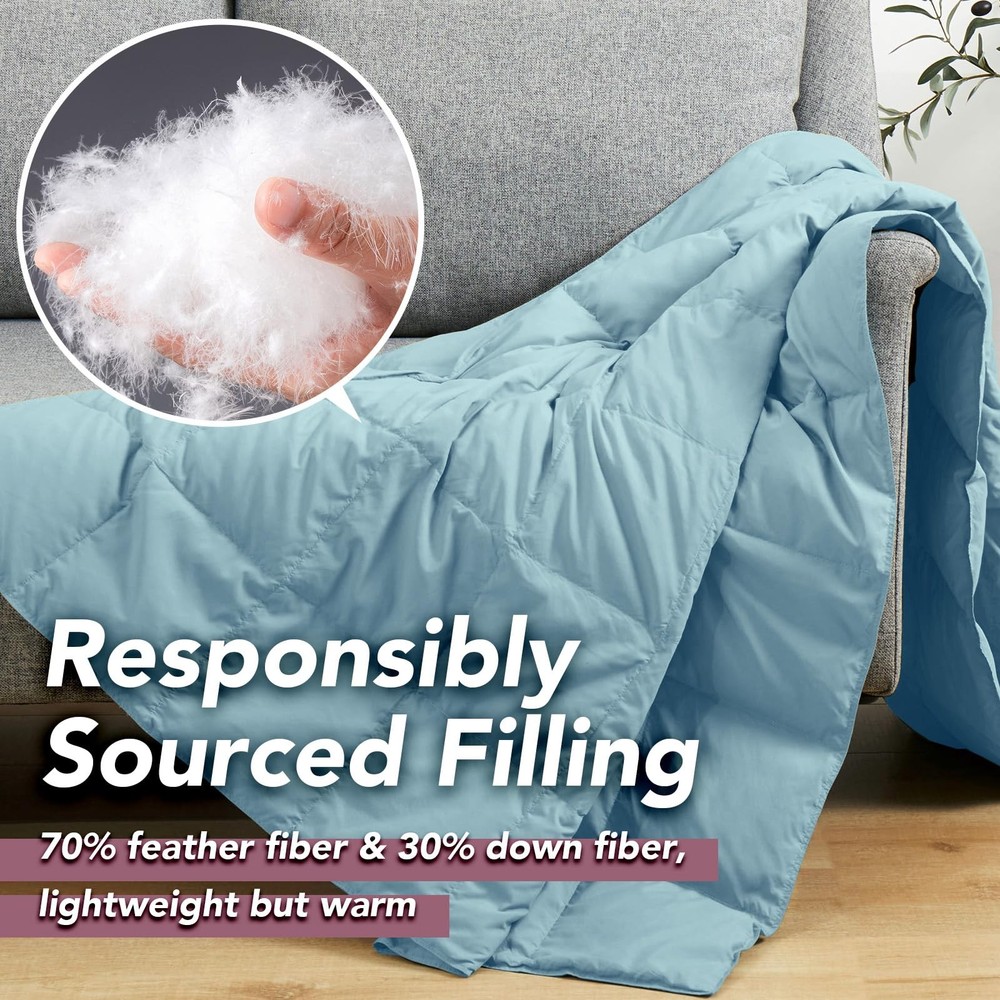Lightweight Down Throw Blanket Feather Down Throw for Couch Sofa Soft Packabl...