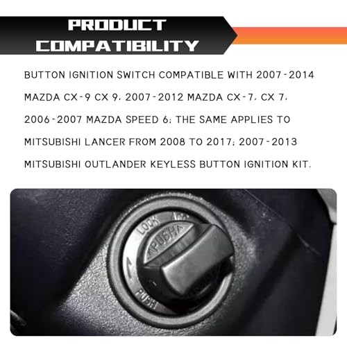 Key Ignition Push Button Starter Switch for Mazda CX-9 Remote Start Black