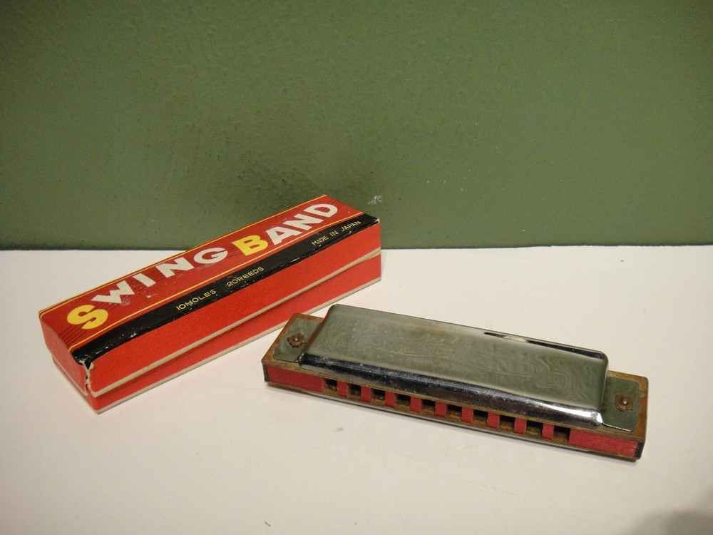 Vintage Swing Band Harmonica & Box -Made in Japan Silver Tone - Untested