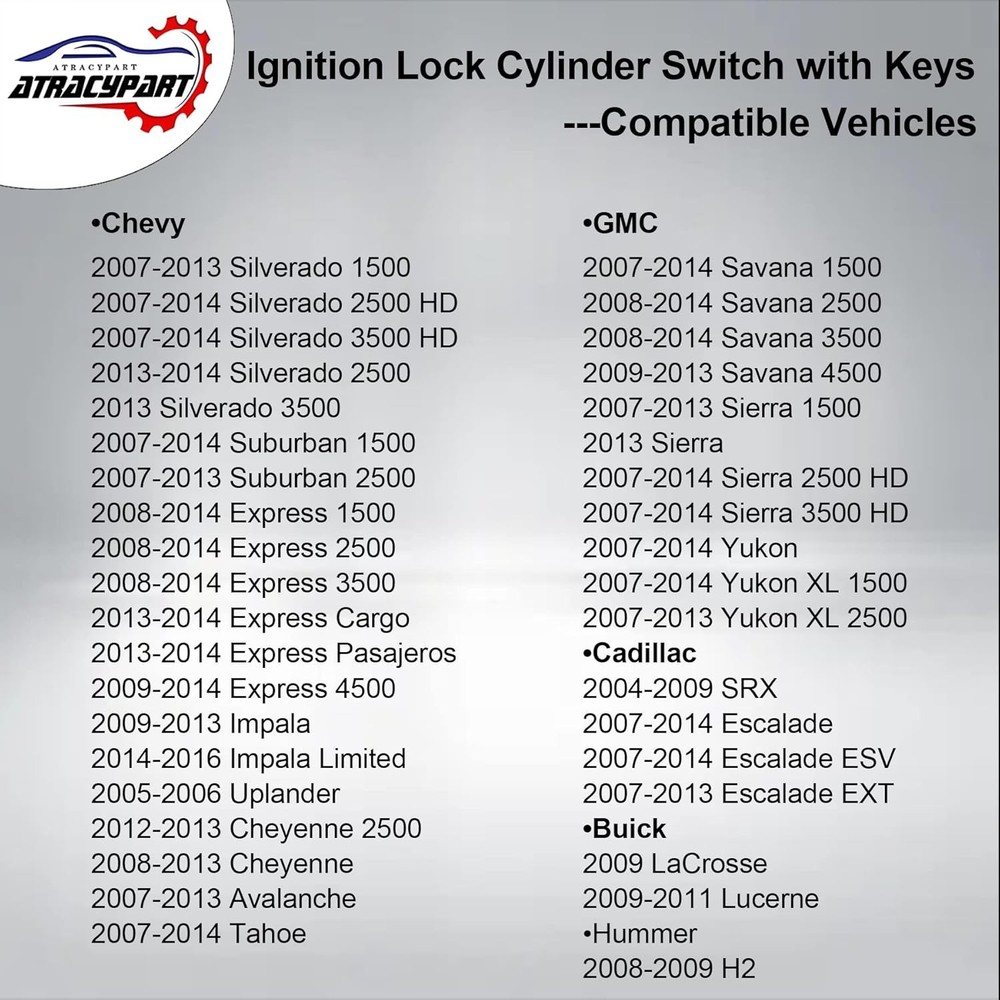 Ignition Switch Lock Cylinder with Keys, Compatible with 2004-2016 Chevy Silvera