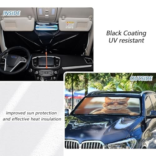 Windshield Sun Shade Umbrella Cat with Sunglasses Driving Car Foldable multi 16