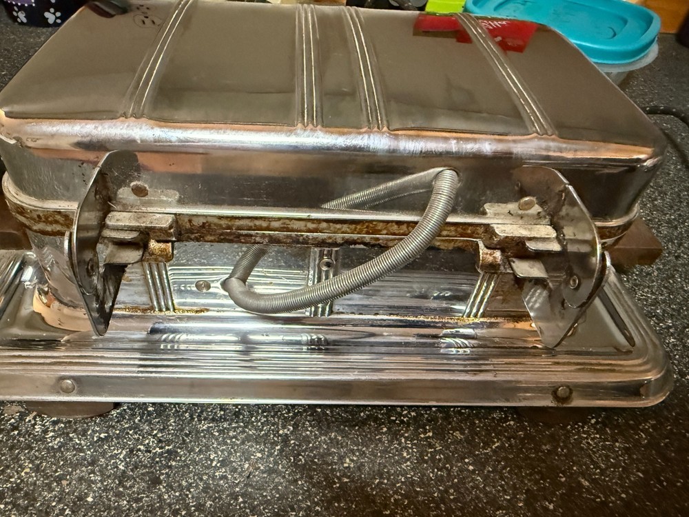Vintage Manning-Bowman & CO Chrome Rectangle Waffle Maker-Art Deco-Tested