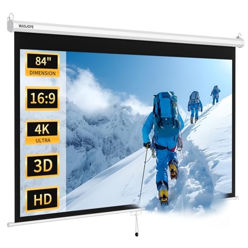 84'' Projector Screen Manual Pull Down - 16:9 HD Retractable 84 Inch