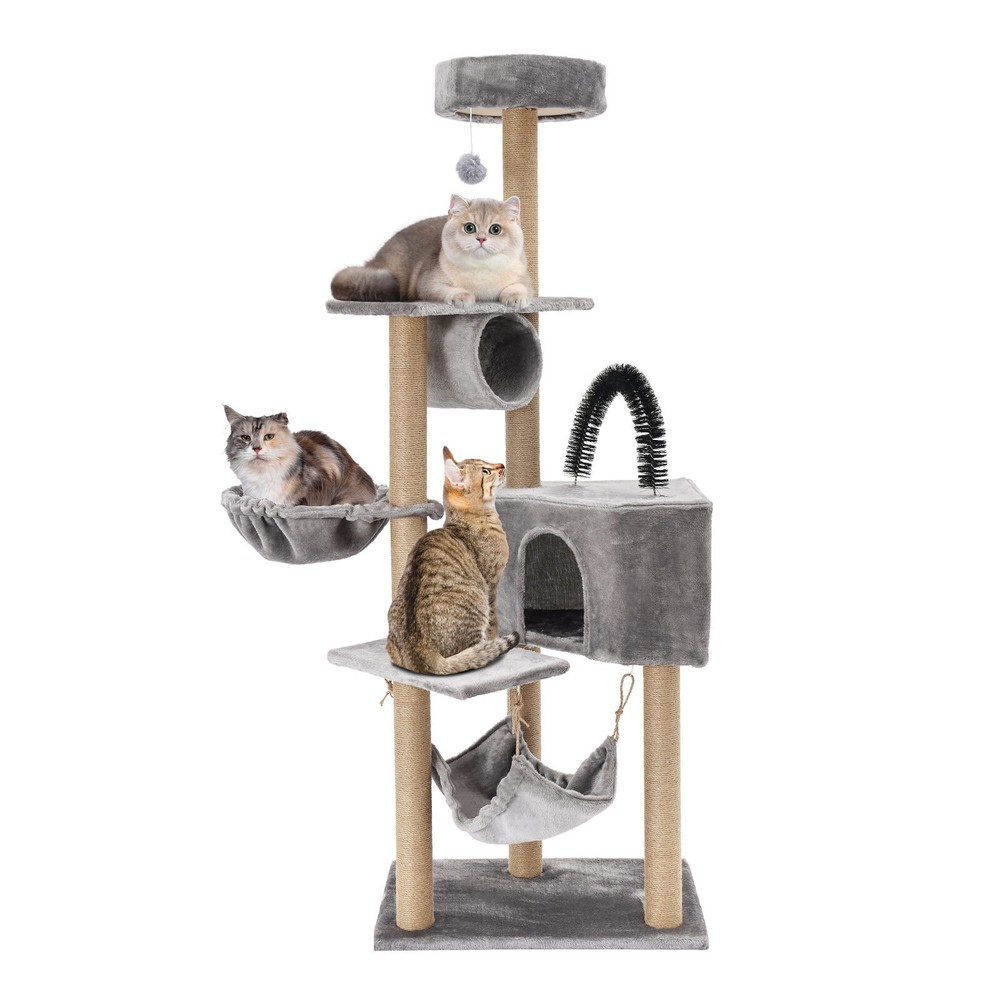 Floor Standing Scratching Post Multi-Level Cat Tower Climbing Frame Silvery Grey