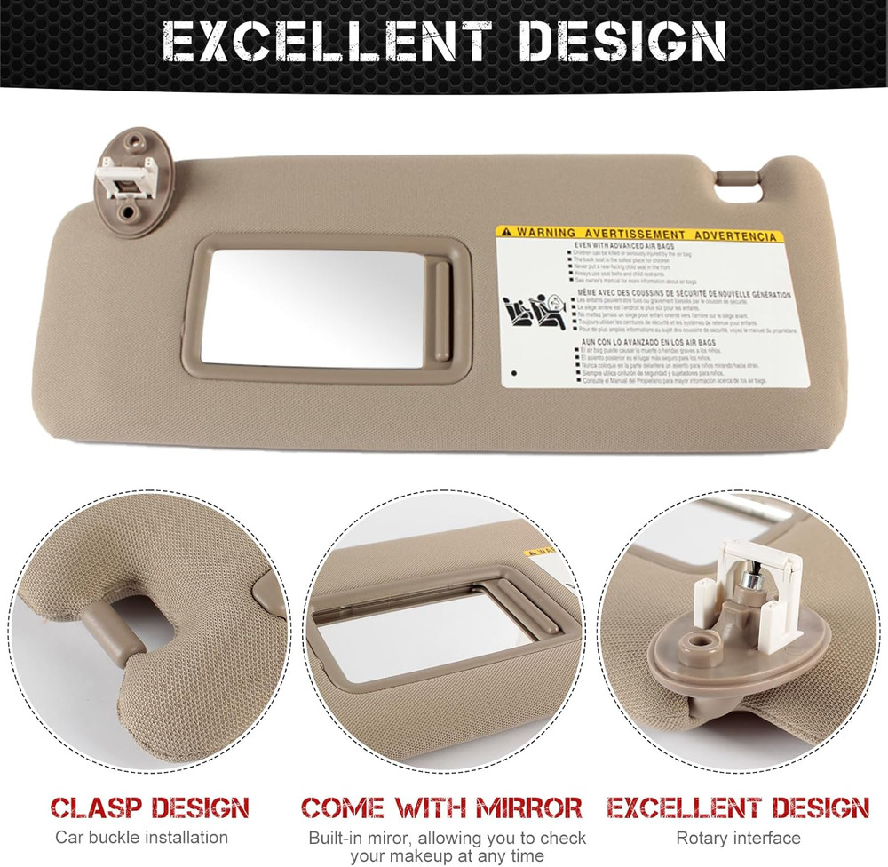 Right Passenger Side Sun Visor Compatible with 2010 2011 2012 2013 2014 2015 201