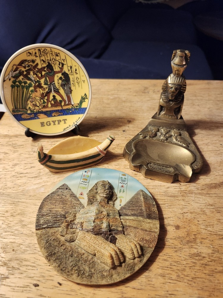 Ancient Egyptian Souvenir Brass Ashtray, Sphinx Decor Items