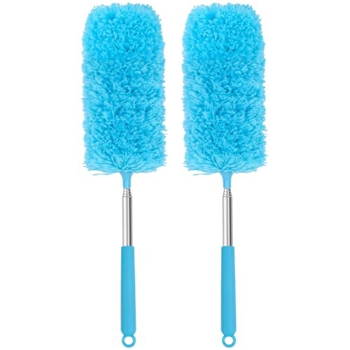 Mini Microfiber Duster for Cleaning, Hand Duster with Extension Pole, Blue
