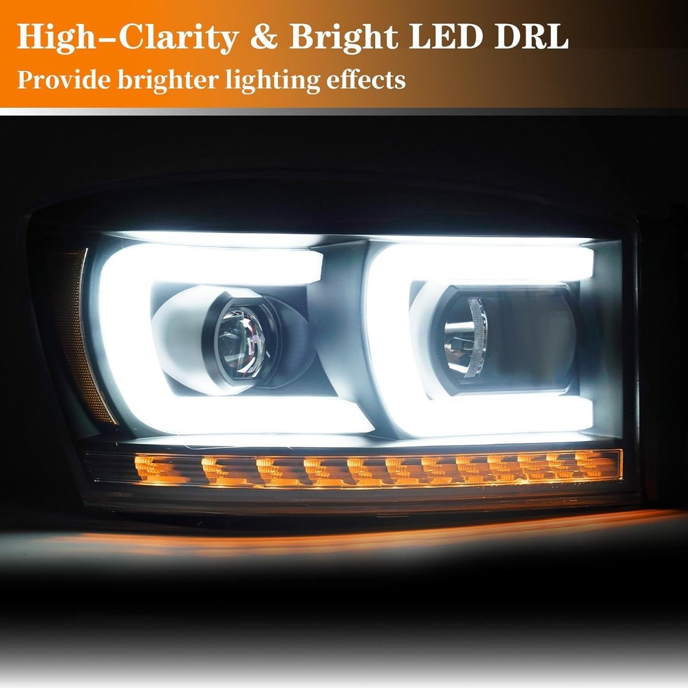 LED DRL Headlight, Headlights Assembly Kit Compatible with 2006-2008 Dodge Ram 1