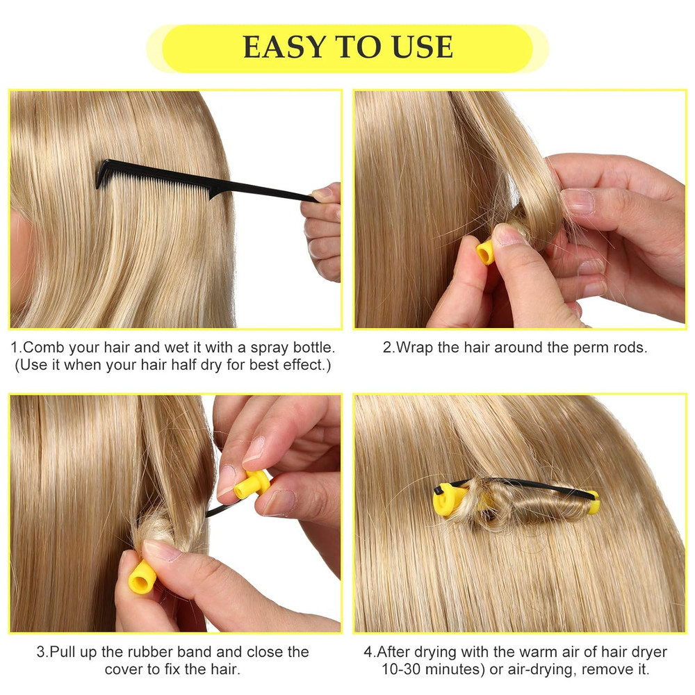Cold Wave Perm Rods - 48 Plastic Hair Rollers in 2 Sizes, Yellow