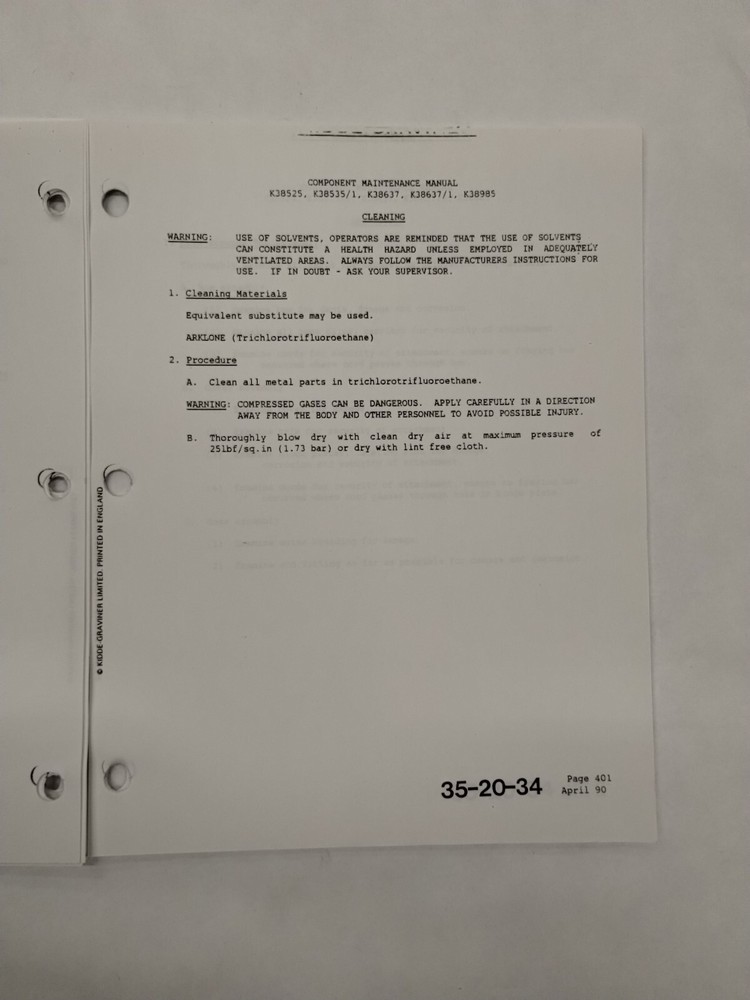 Kidde-Graviner Mask Stowage Box Assemblies Component Maintenance Manual-Original