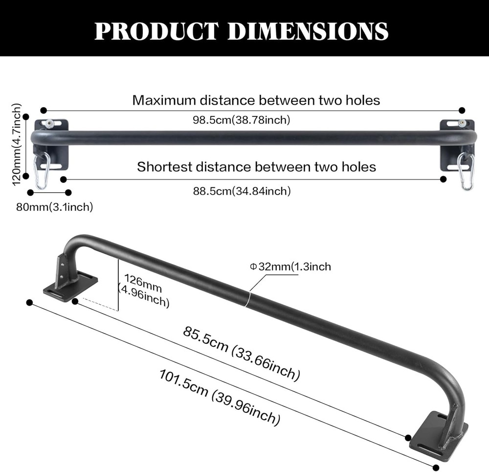 Wall Mounted Pull Up Bar, Door Frame Pull Up Bar for Home Gym, Professional Dril