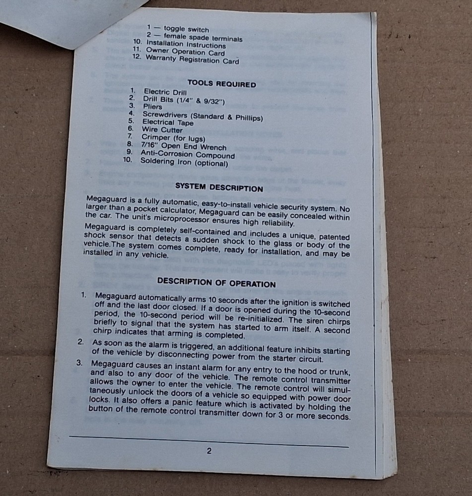 Megaguard 2000 Vintage Vehicle Security System