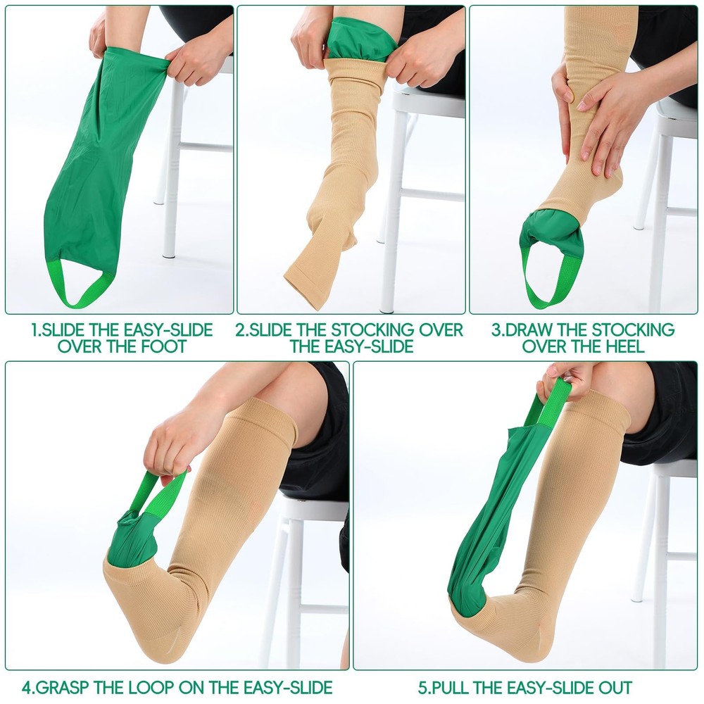 Threlaco 2 Pcs Easy Slide Compression Stocking Aid Sock Open Plus Size, Green
