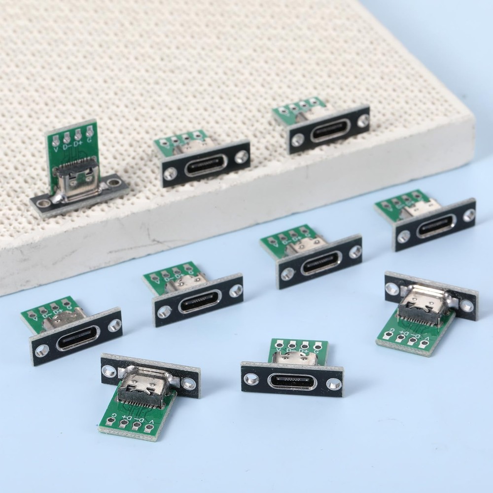 10 Pcs USB C Panel Mount Connector DIY Type C Female Socket Green