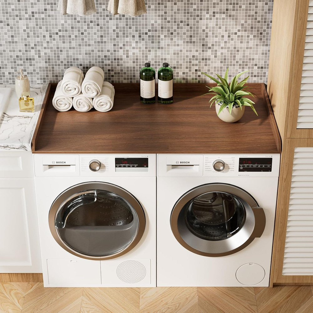 Walnut Laundry Countertop for Washer & Dryer - 27.6" x 54" Storage Solution