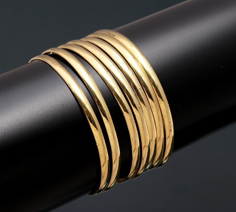 925 Sterling Silver Bangles Gold Plate Bangle 7 PC SET Plain Stackable Bangle