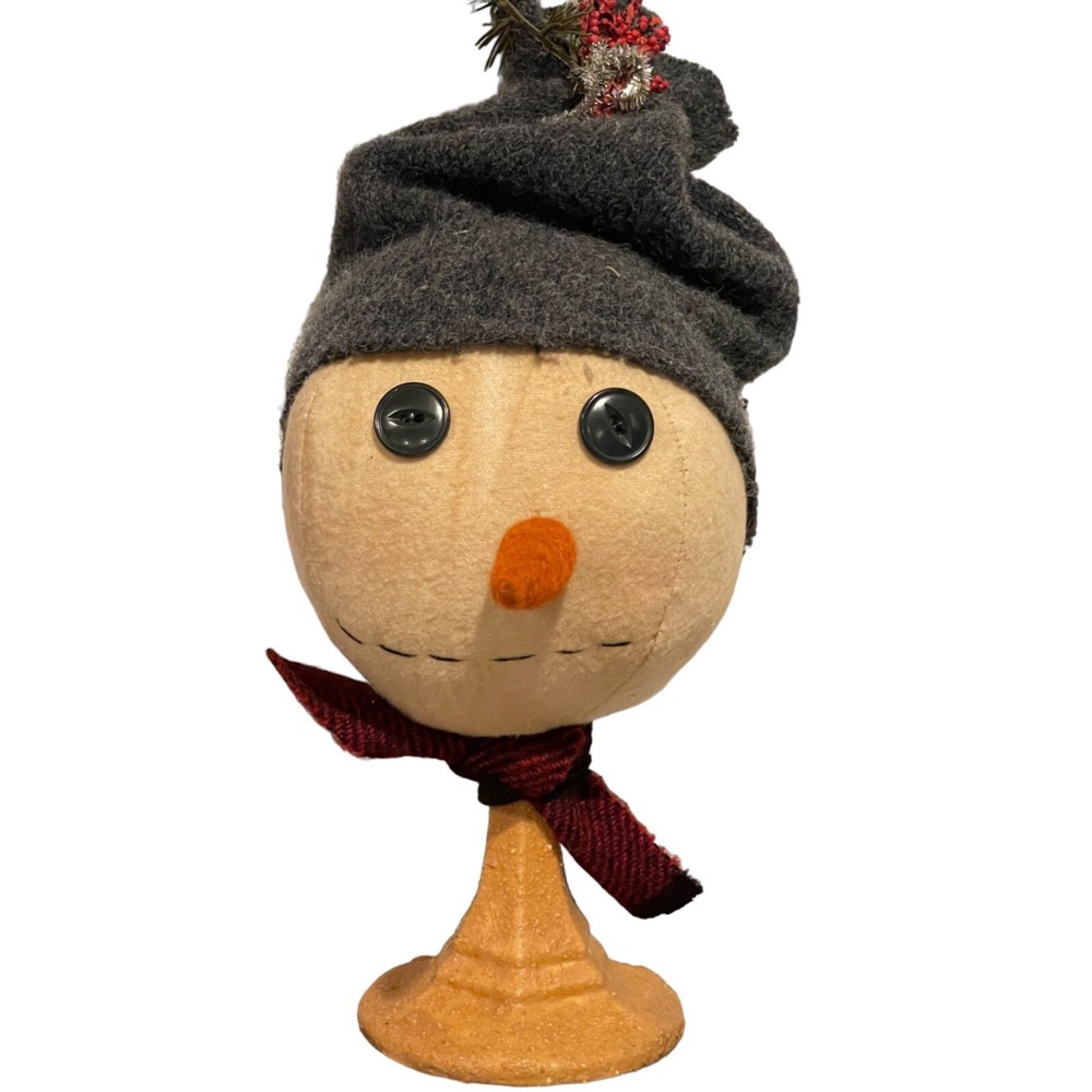 Handcrafted Primitive Snowman Head Décor With Hat & Scarf