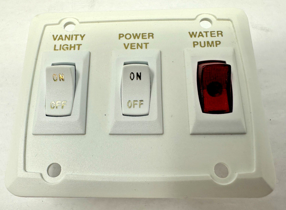 NEW Suburban RV Light, Vent, Water Pump Wall Switch, 3 Gang Assembly White