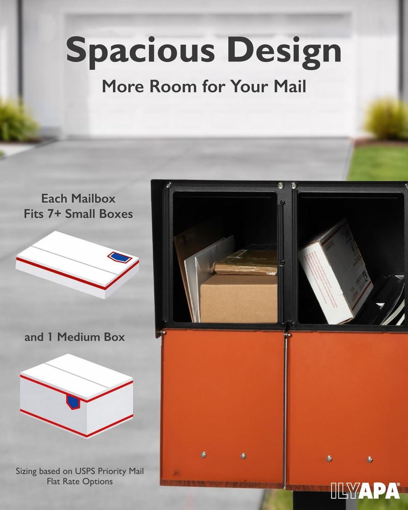Ilyapa Black Double Mailbox, Post Mount Mailboxes for Outside- Two Sided Mail...