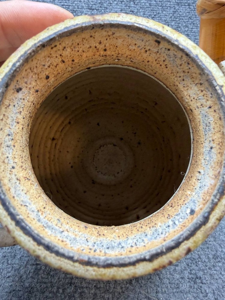 Handmade Studio Pottery Jug Bamboo Handle Ceramic Broken Spout