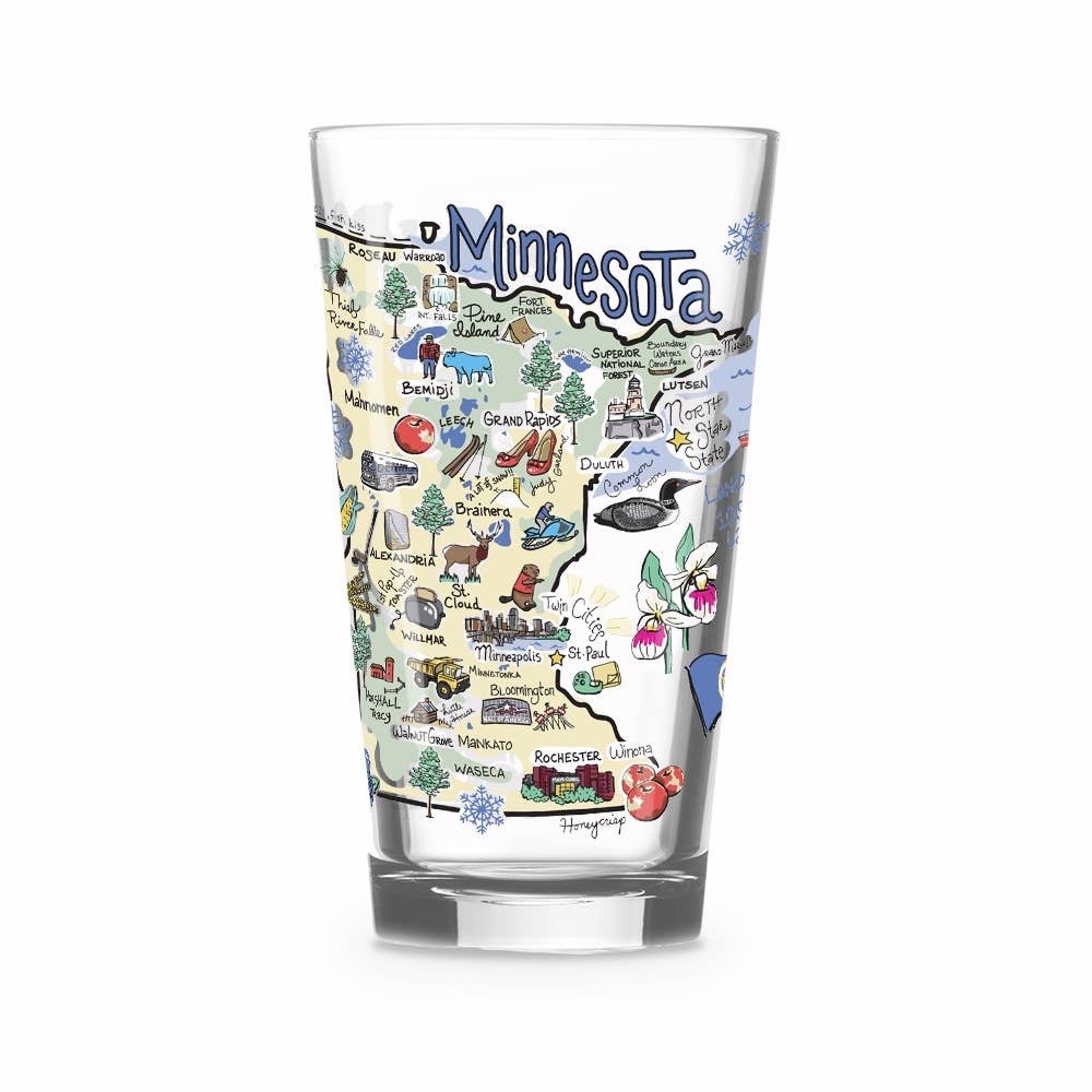 16oz Minnesota Print Glass