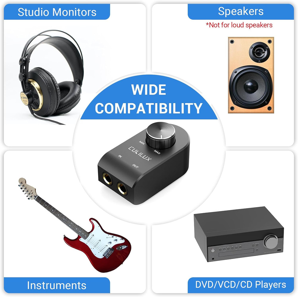 6.35Mm Volume Controller, 1/4" Inline Stereo Audio Volume Attenuator with Full A