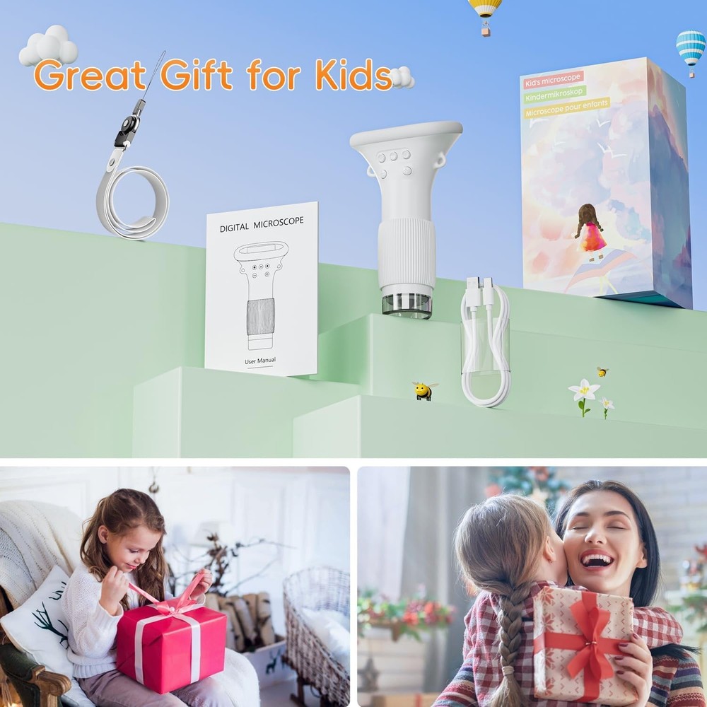 Handheld Mini Microscope for Kids - 1000X with LED Lights & USB Compatibility