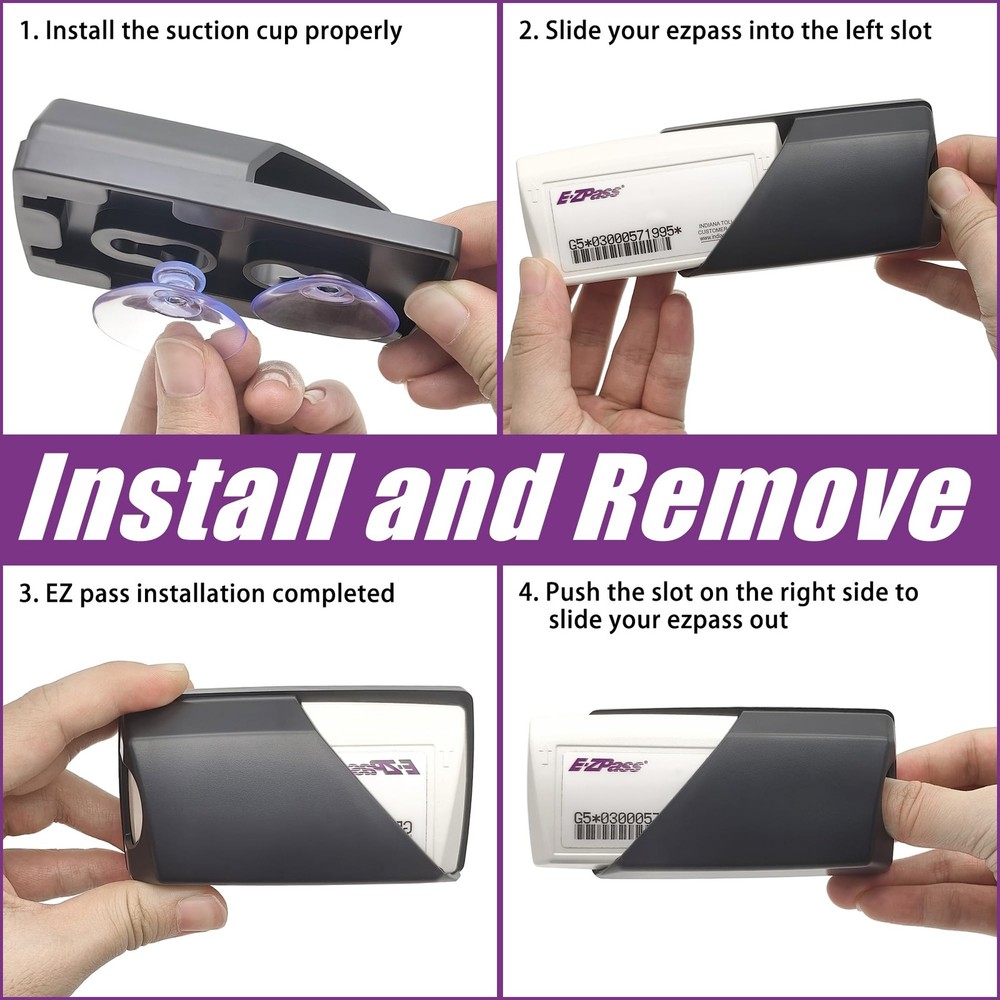 Windshield EZ Pass Holder - Super Strong Suction Cup Mount for EZ Pass, iPass...