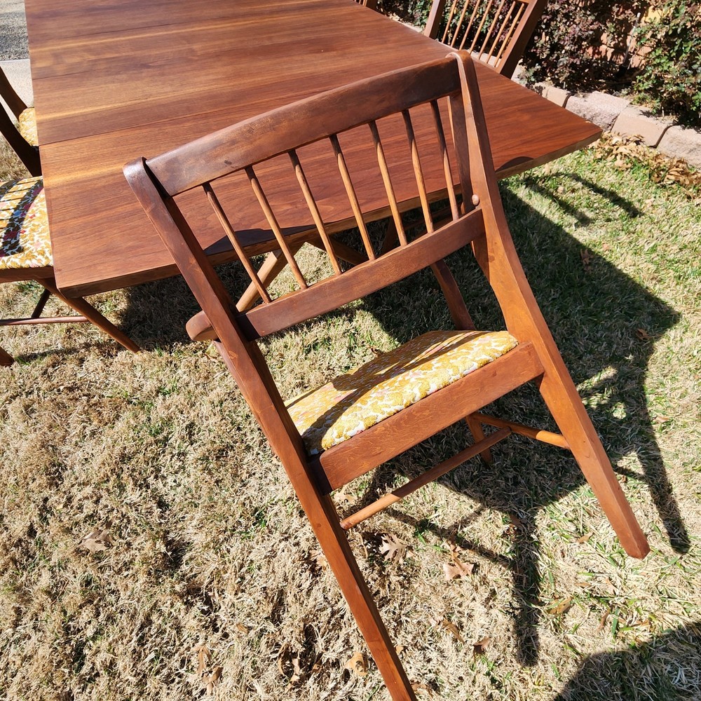 MCM Craddock Refinished Walnut Scissor Leg Table and 6 Chairs