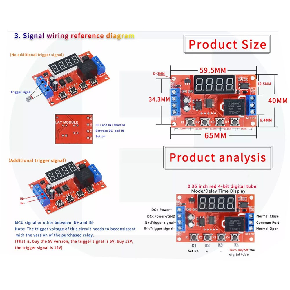 2Pc DC5V 10A Adjustable Time Delay Relay Module LED Digital Timer Control Switch
